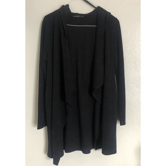 Doe & Rae Cardigan Black Waterfall Open Front Sweater W/pockets & Hood - Small - Picture 1 of 14